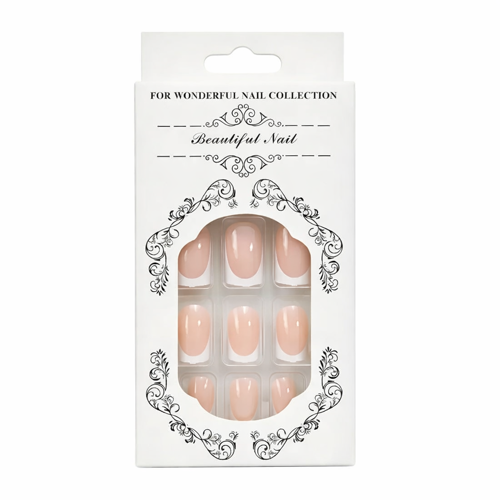 Salon-Style French Tip Press-On Nails - Square #04