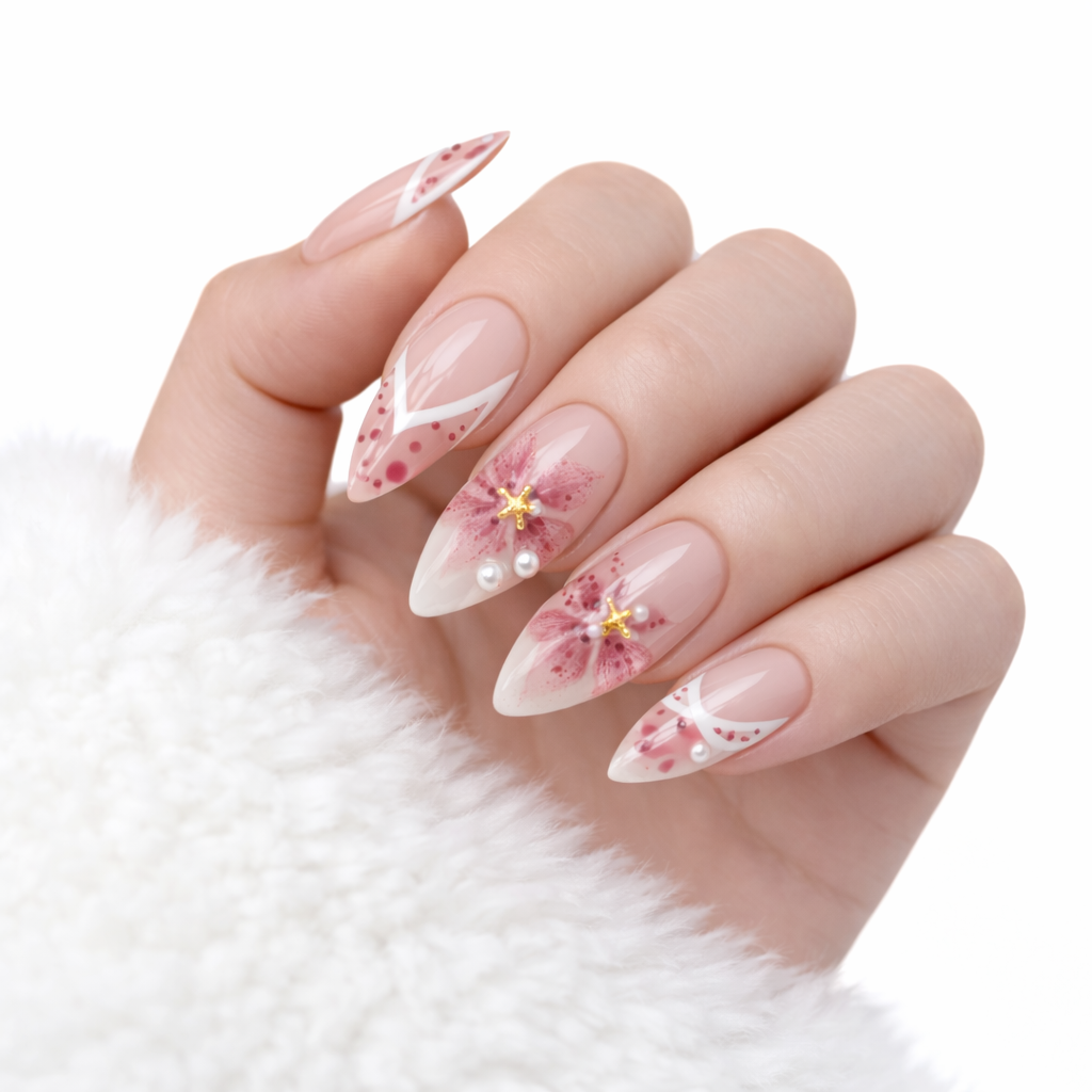 Salon-Style French Tip Press-On Nails - Coffin #038