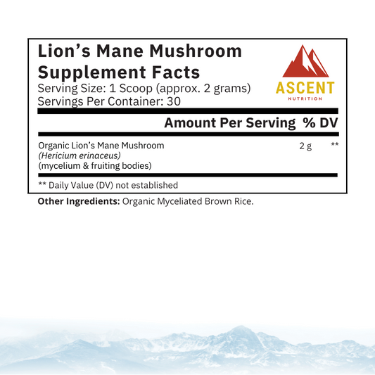 Organic Lion's Mane Mushroom Powder, 2 Grams per scoop by Ascent Nutrition