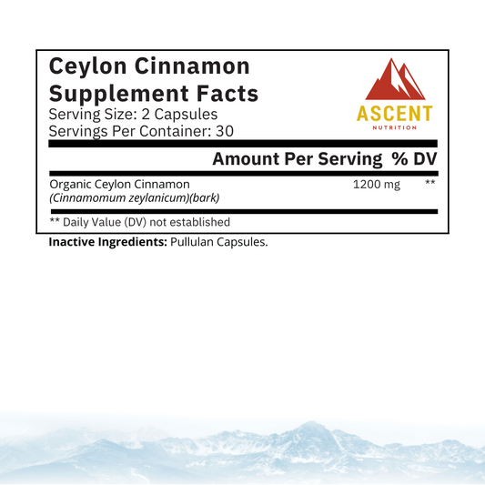 Organic Ceylon Cinnamon, 60 Capsules, 1200 mg by Ascent Nutrition