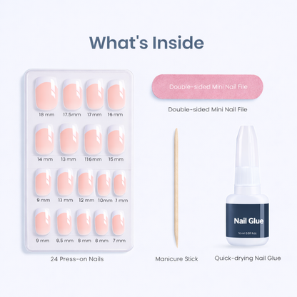 Salon-Style French Tip Press-On Nails - Coffin #035