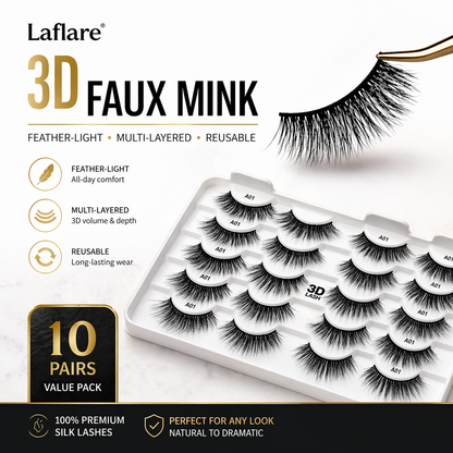 3D Faux mink - Premium Silk Lashes (10 Pairs)