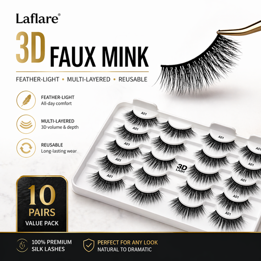 3D Faux mink - Premium Silk Lashes (10 Pairs) by VIAI BEAUTY