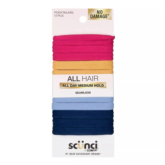 Super Comfy Hosiery Elastic Hair Tie Ponytailers - (12pcs)