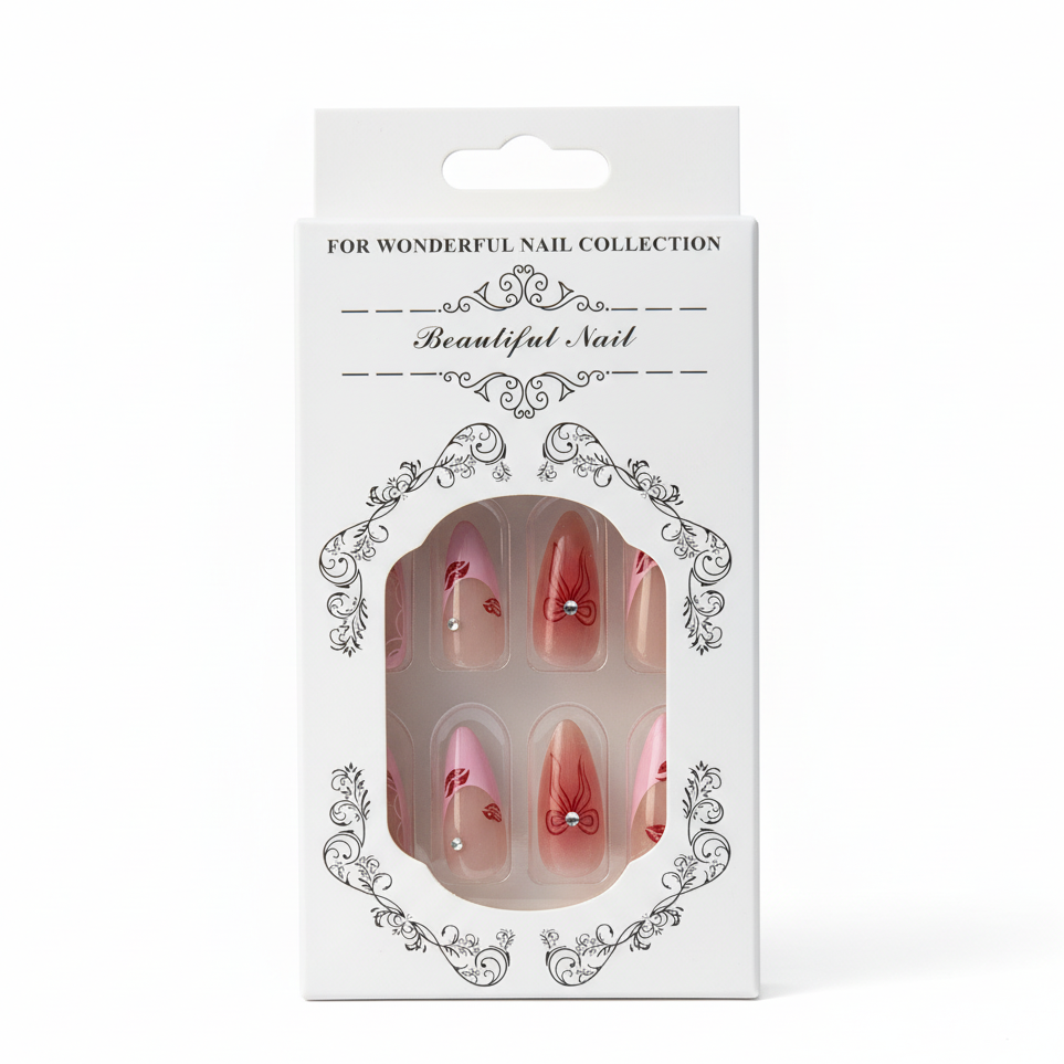 Salon-Style French Tip Press-On Nails - Coffin 022