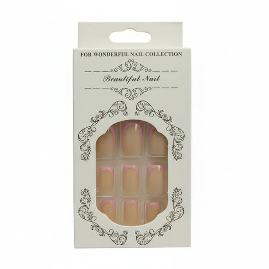 Salon-Style French Tip Press-On Nails - Square 019