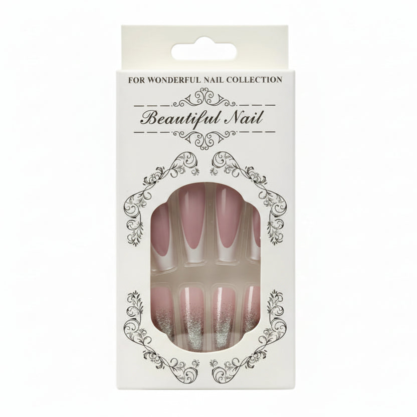 Salon-Style French Tip Press-On Nails -  Coffin 06