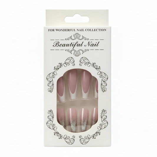 Salon-Style French Tip Press-On Nails -  Coffin 06